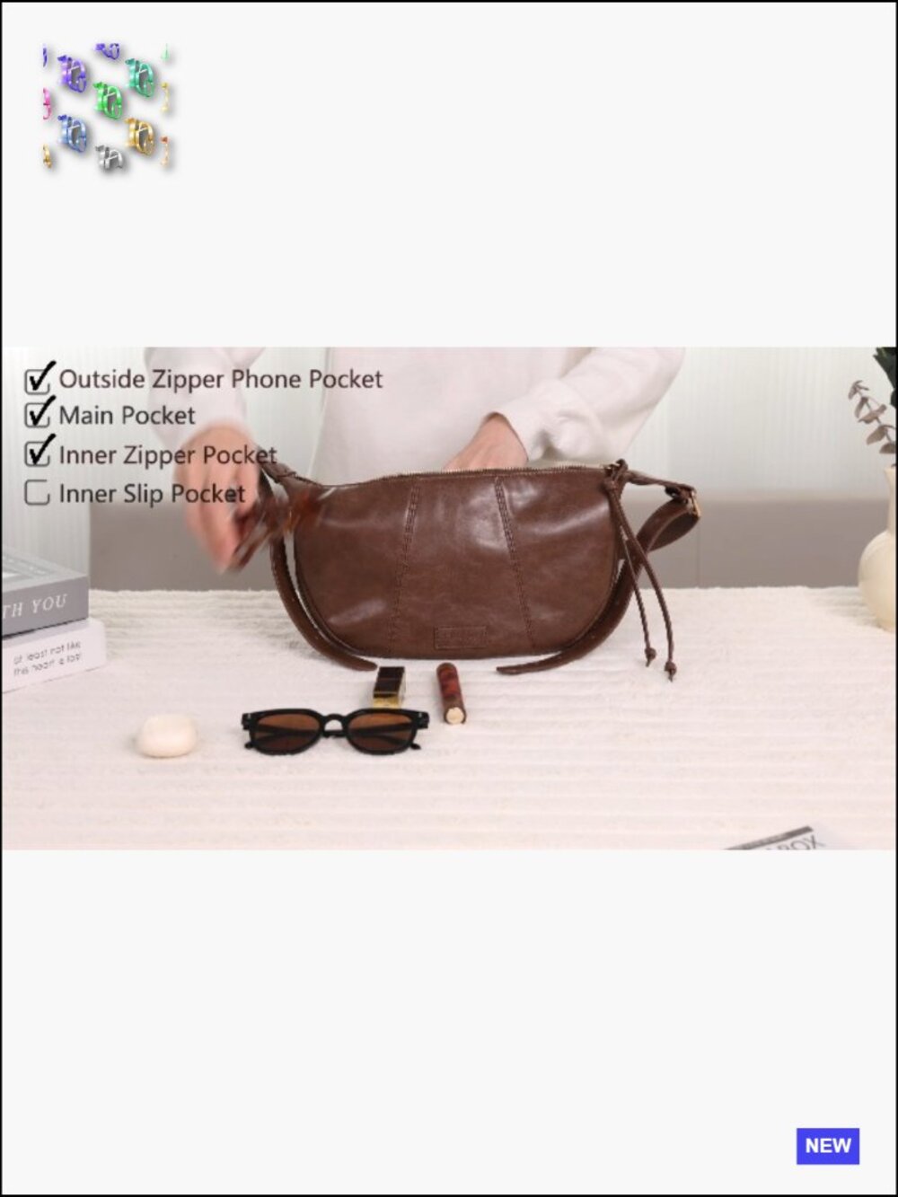 Small Crescent Crossbody Bag Vegan Leather Hobo Shoulder Sling Purse Adjustable - Picture 7 of 7